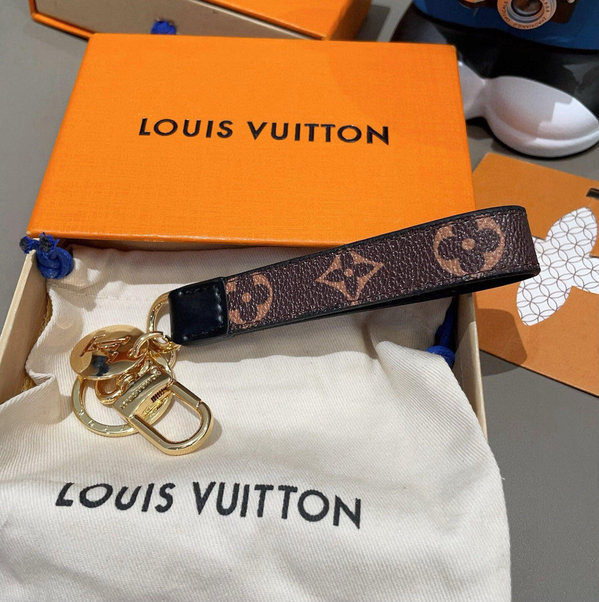 LOUIS VUITTON Canvas Metal Bag Charm Keychain
