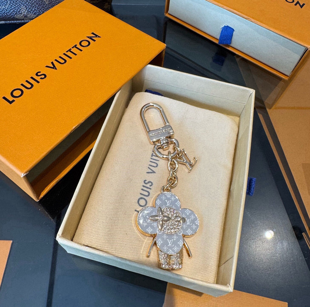 LOUIS VUITTON Canvas Flower Bag Charm Keychain