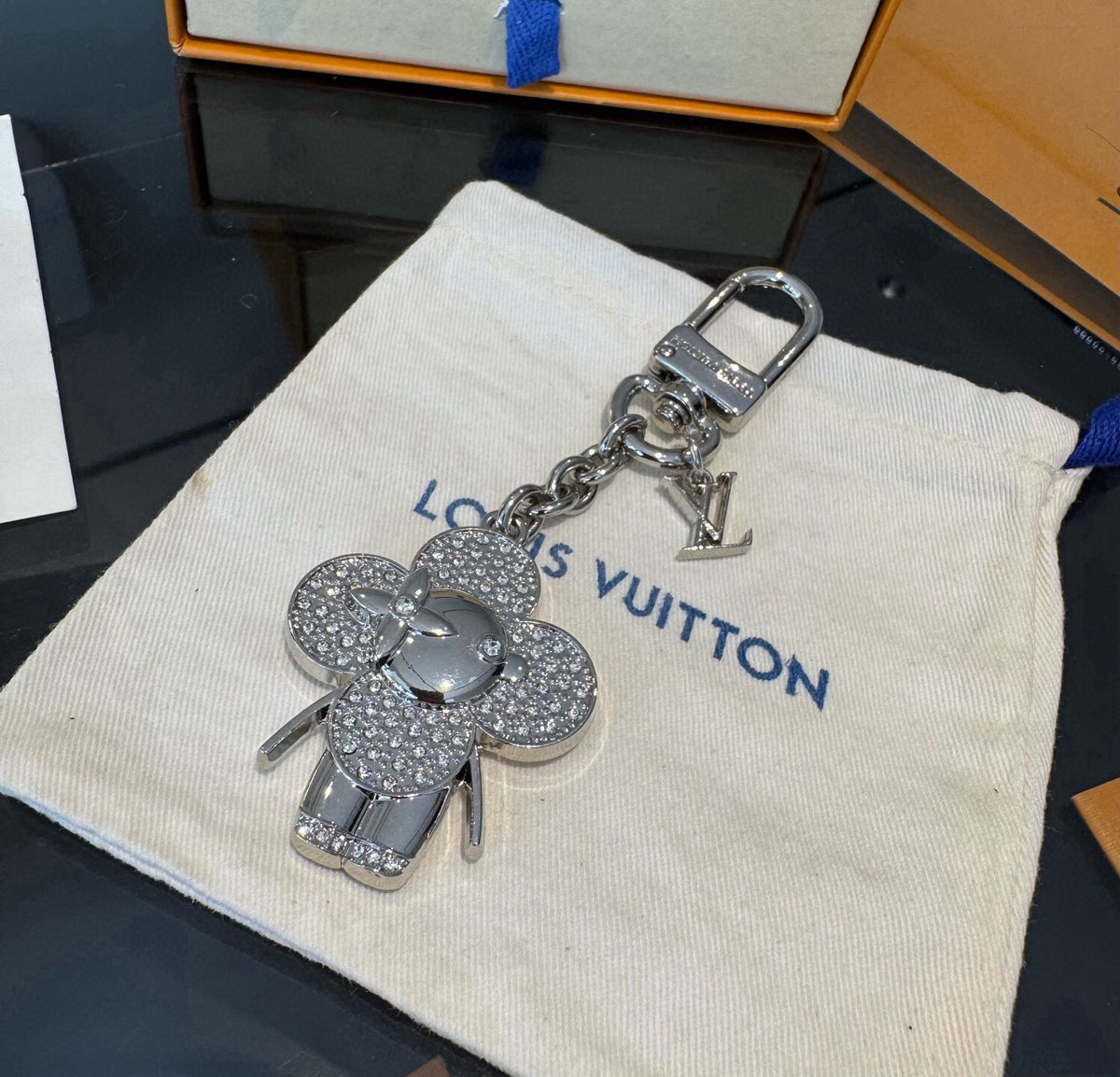 LOUIS VUITTON Canvas Flower Bag Charm Keychain
