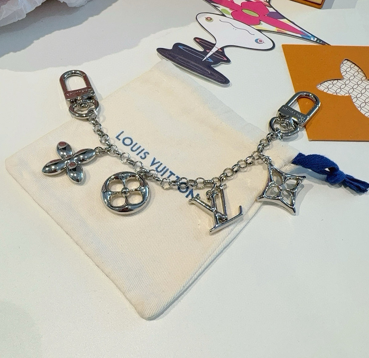 LOUIS VUITTON M01188 Canvas Flower Bag Charm Keychain