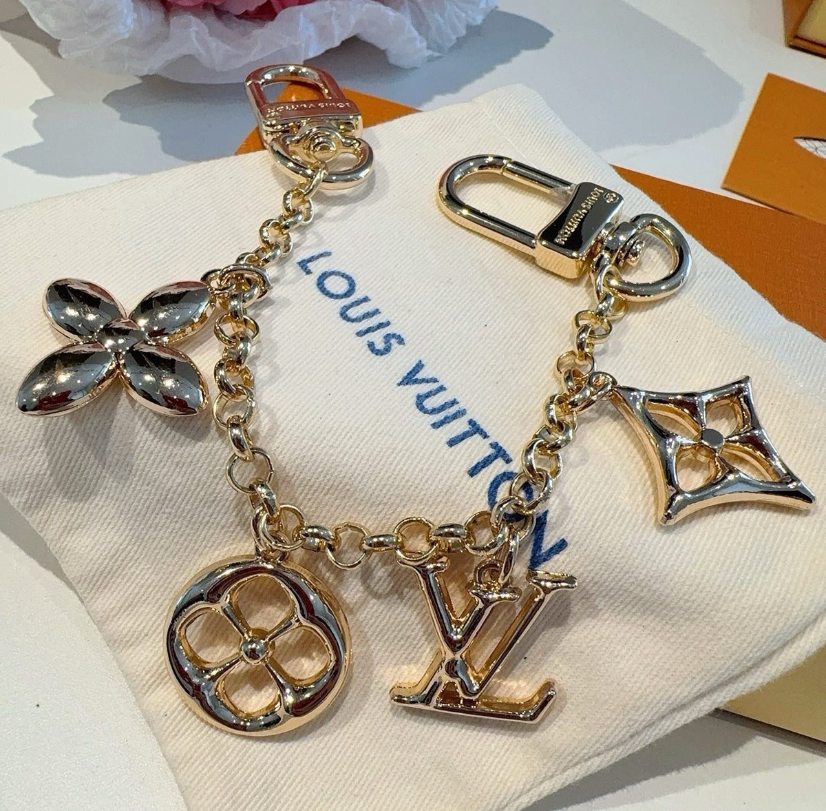 LOUIS VUITTON M01188 Canvas Flower Bag Charm Keychain