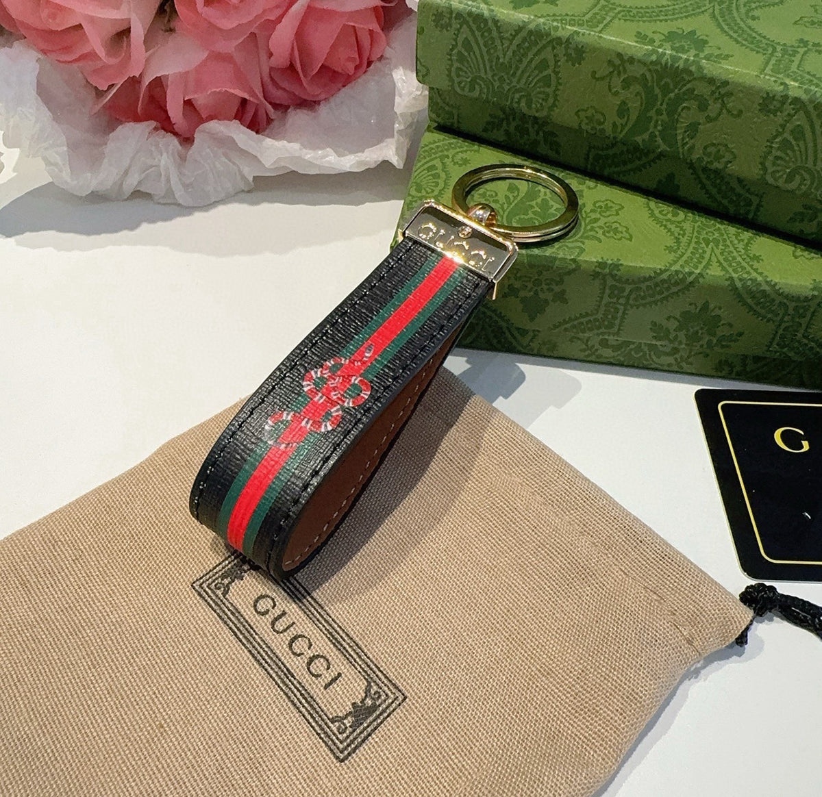 GUCCI Canvas Metal Bag Charm Keychain