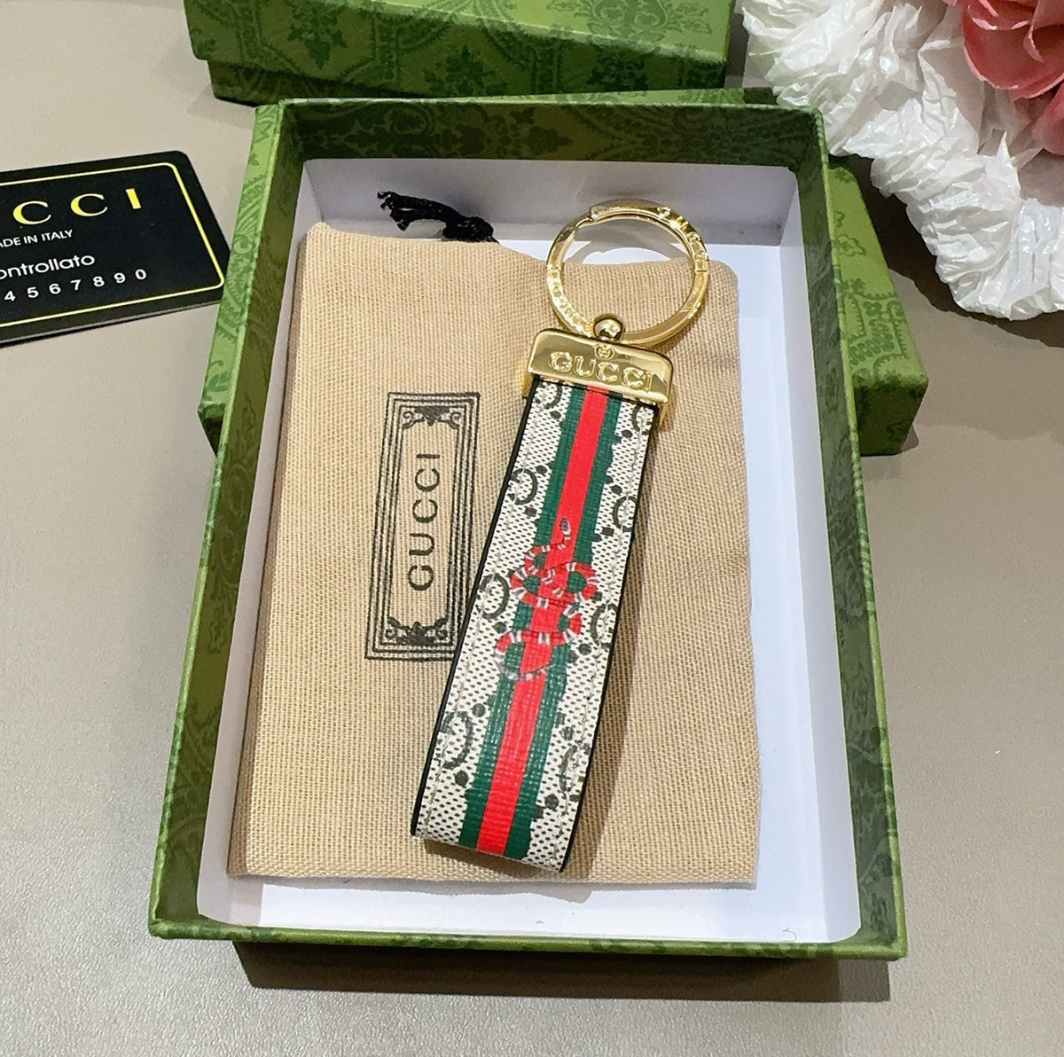 GUCCI Canvas Metal Bag Charm Keychain
