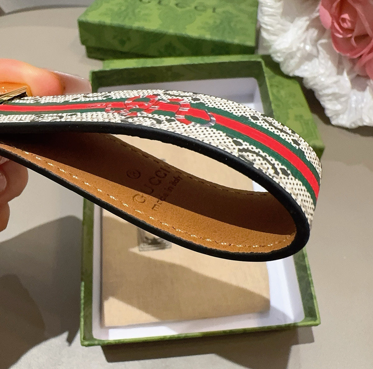 GUCCI Canvas Metal Bag Charm Keychain