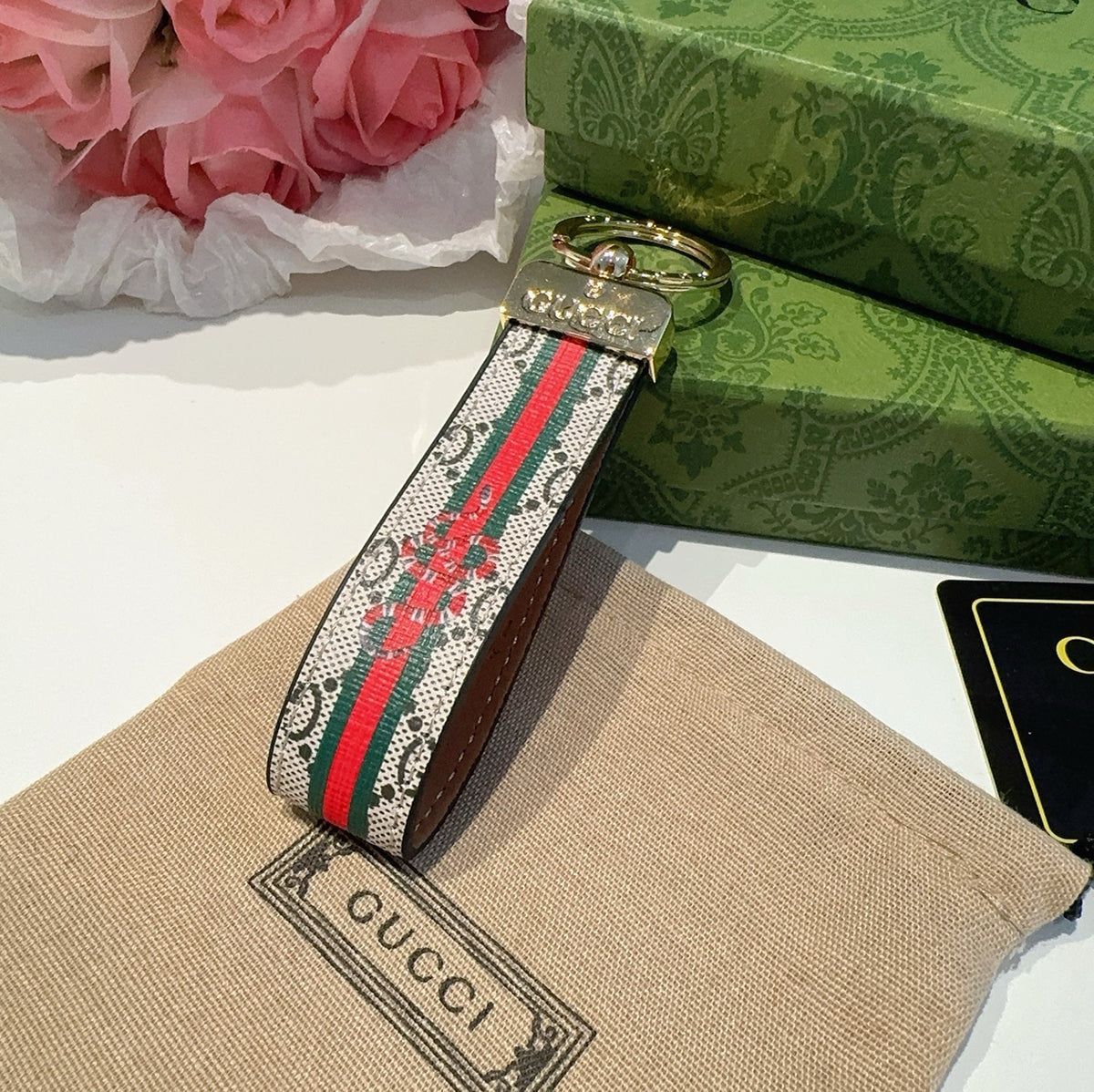 GUCCI Canvas Metal Bag Charm Keychain