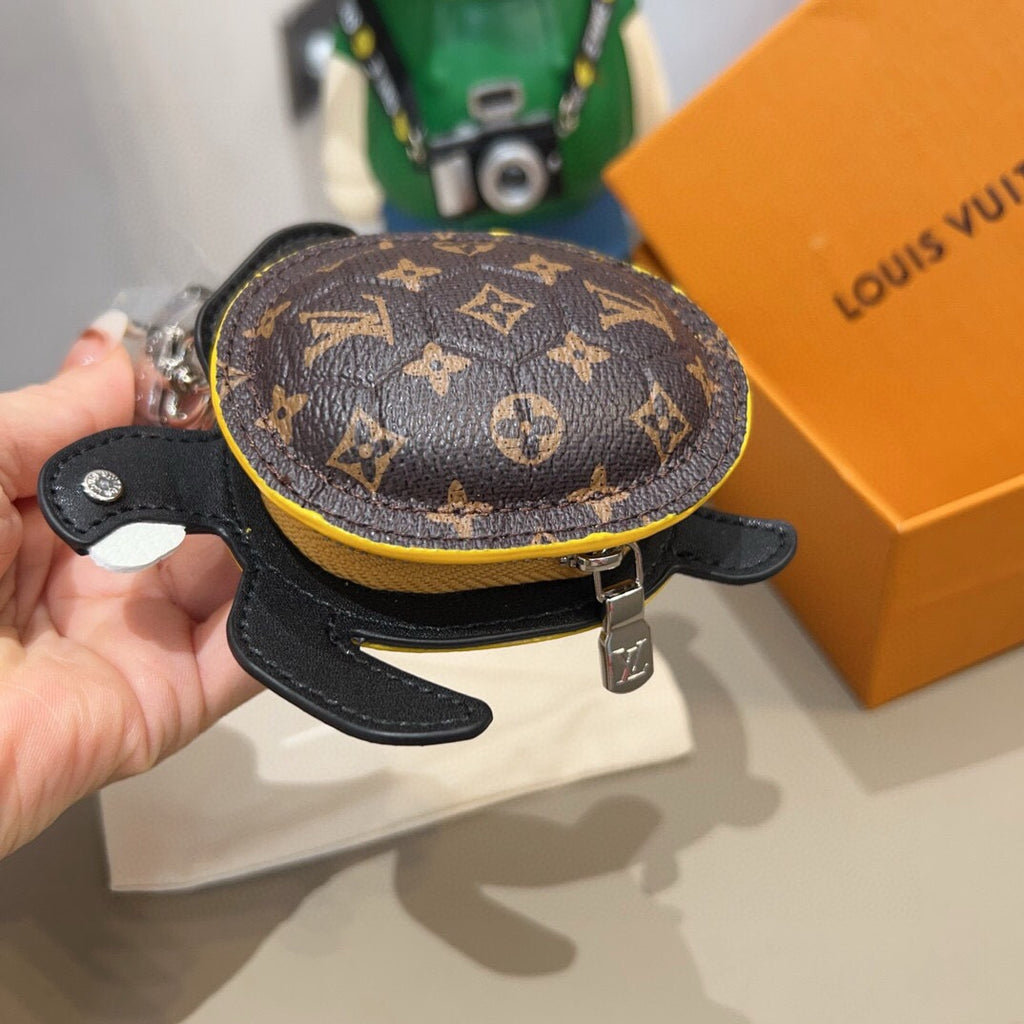 LOUIS VUITTON Leather Canvas Bag Charm Keychain