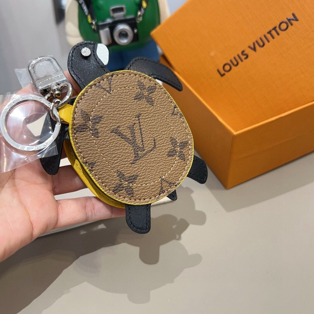 LOUIS VUITTON Leather Canvas Bag Charm Keychain