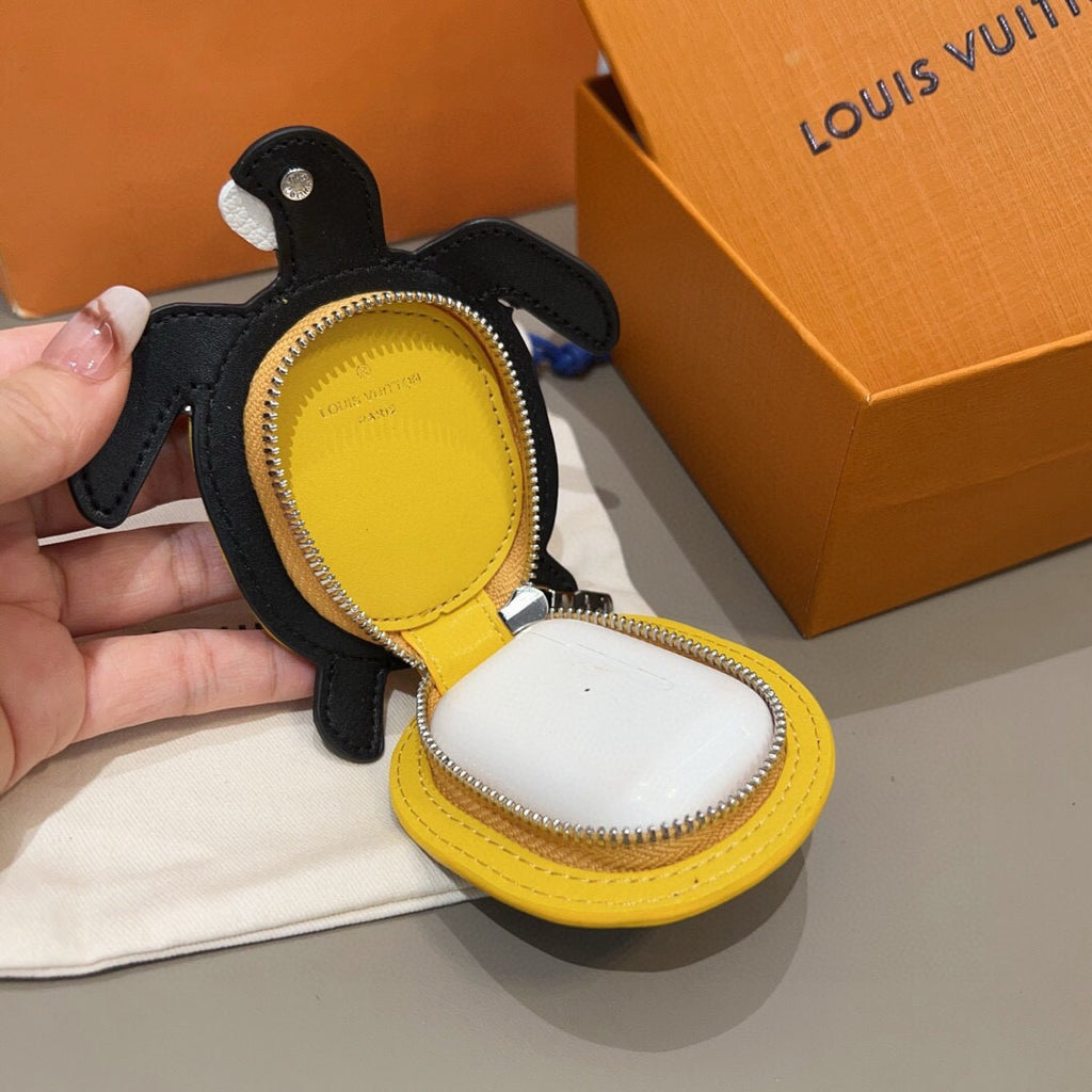 LOUIS VUITTON Leather Canvas Bag Charm Keychain