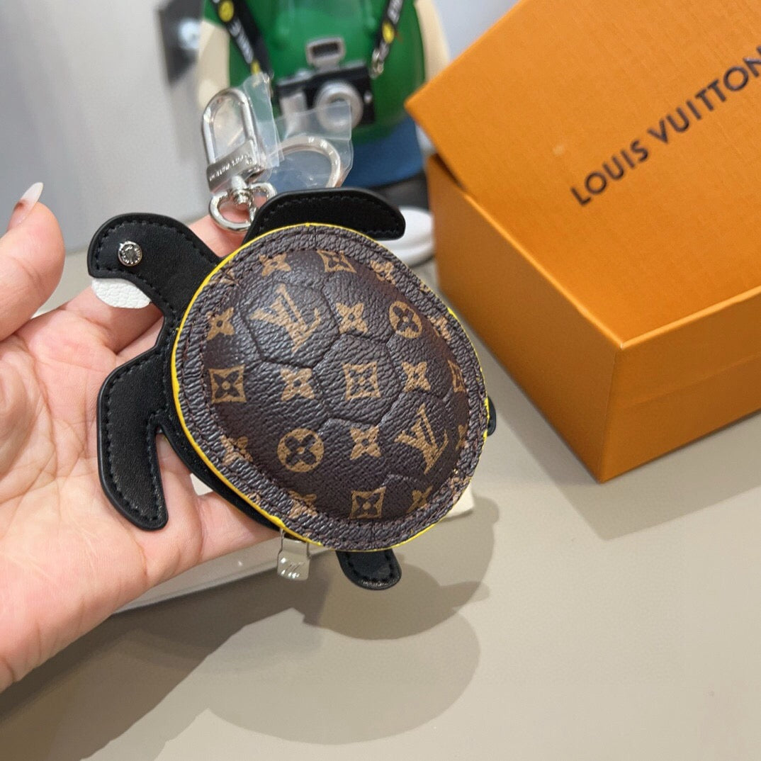 LOUIS VUITTON Leather Canvas Bag Charm Keychain
