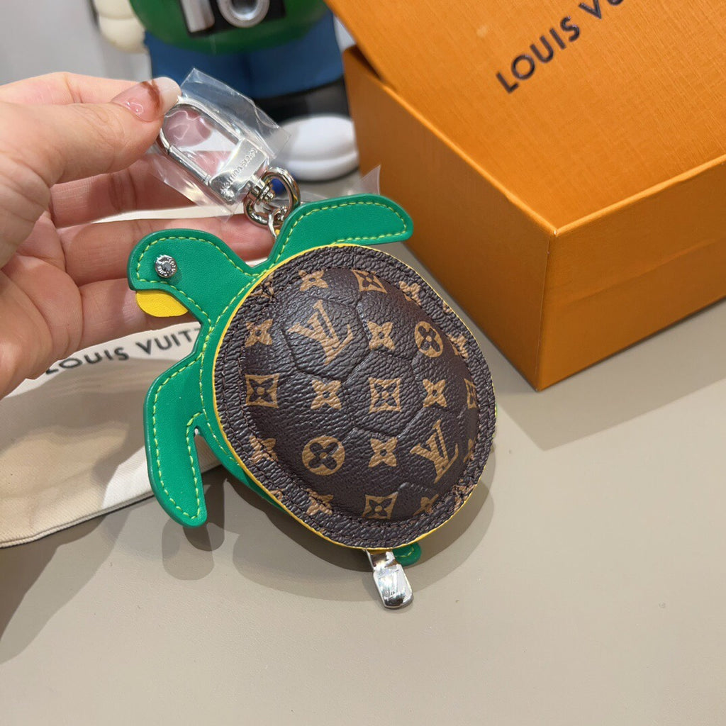 LOUIS VUITTON Leather Canvas Bag Charm Keychain