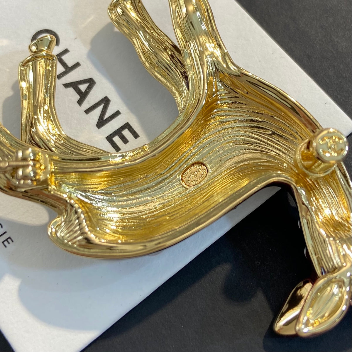 CHANEL Enamel Gold-Tone Vintage Deer Brooch