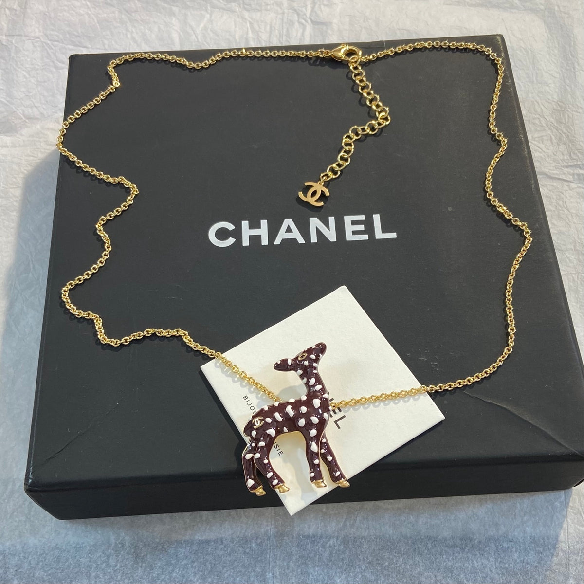 CHANEL Enamel Gold-Tone Vintage Deer Brooch