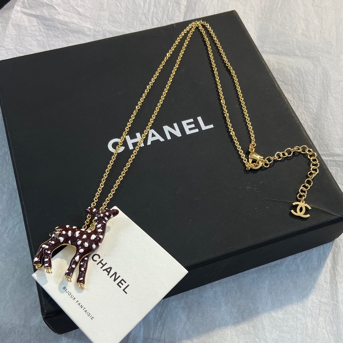 CHANEL Enamel Gold-Tone Vintage Deer Brooch