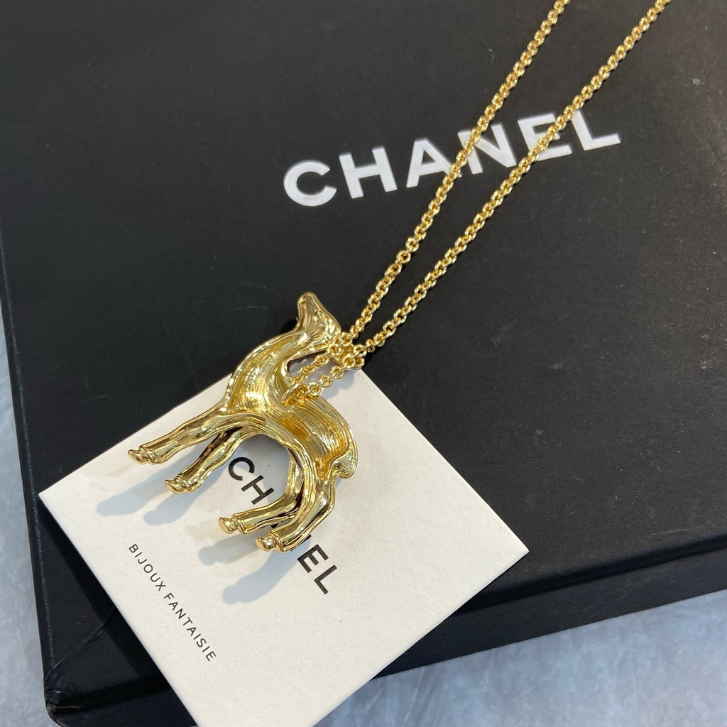 CHANEL Enamel Gold-Tone Vintage Deer Brooch