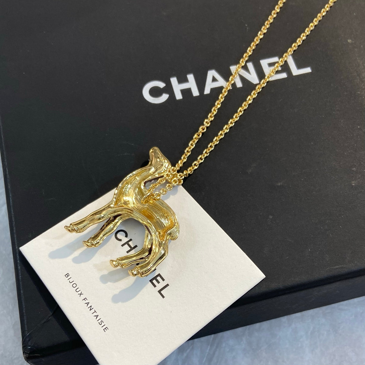 CHANEL Enamel Gold-Tone Vintage Deer Brooch