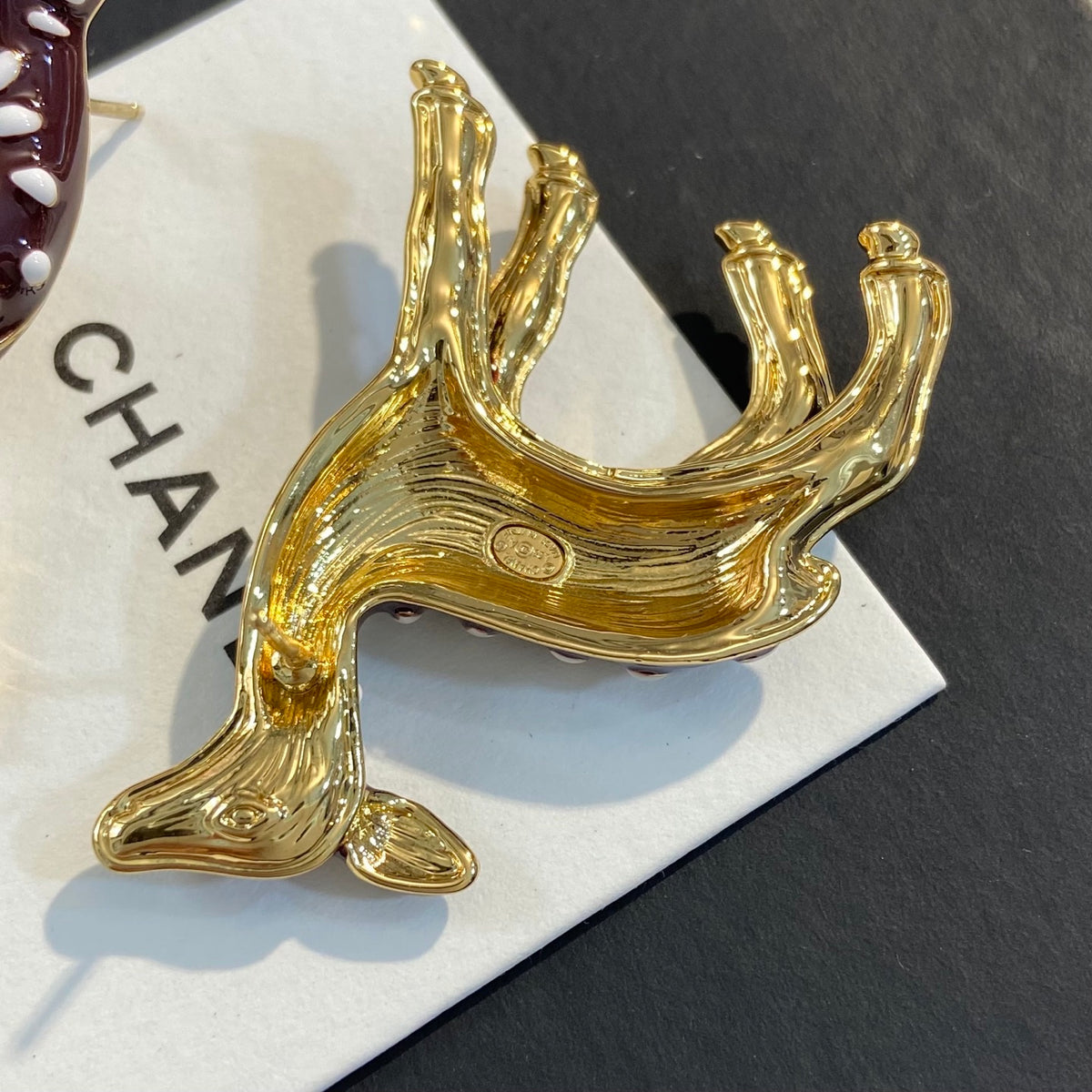 CHANEL Enamel Gold-Tone Vintage Deer Earrings