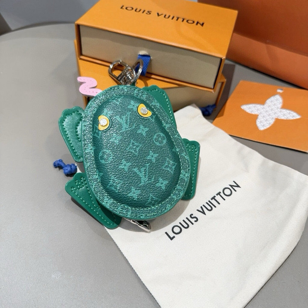 LOUIS VUITTON Leather Canvas Bag Charm Keychain