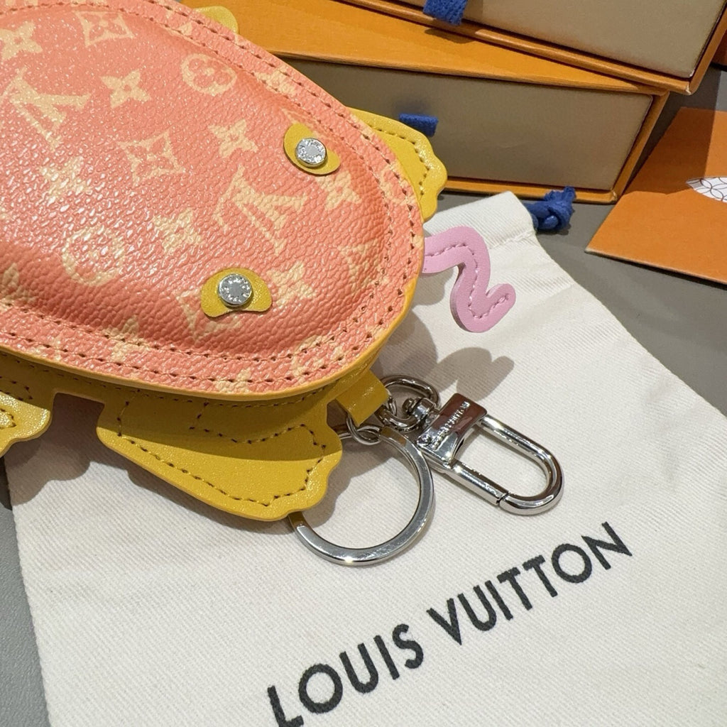 LOUIS VUITTON Leather Canvas Bag Charm Keychain