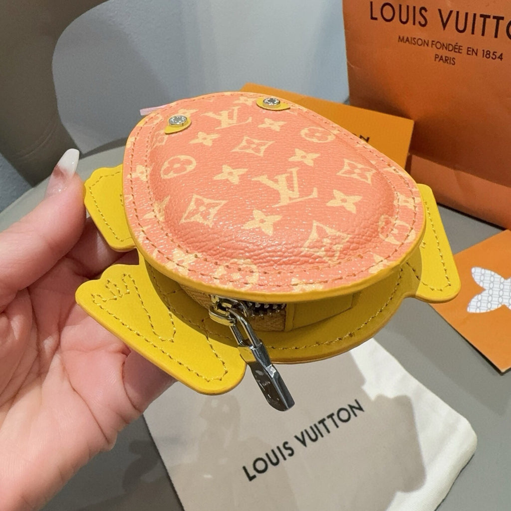 LOUIS VUITTON Leather Canvas Bag Charm Keychain