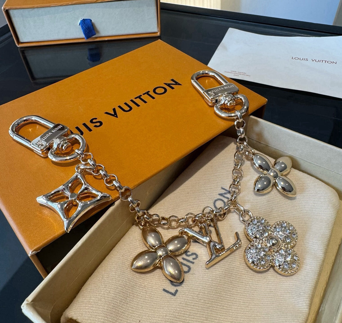 LOUIS VUITTON Canvas Flower Bag Charm Keychain
