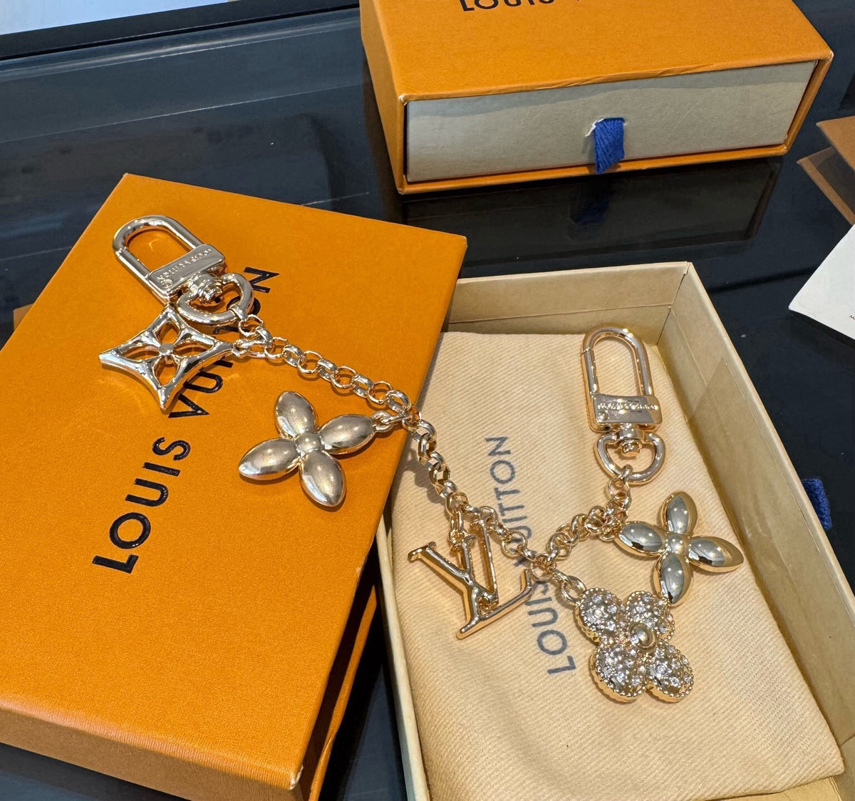 LOUIS VUITTON Canvas Flower Bag Charm Keychain