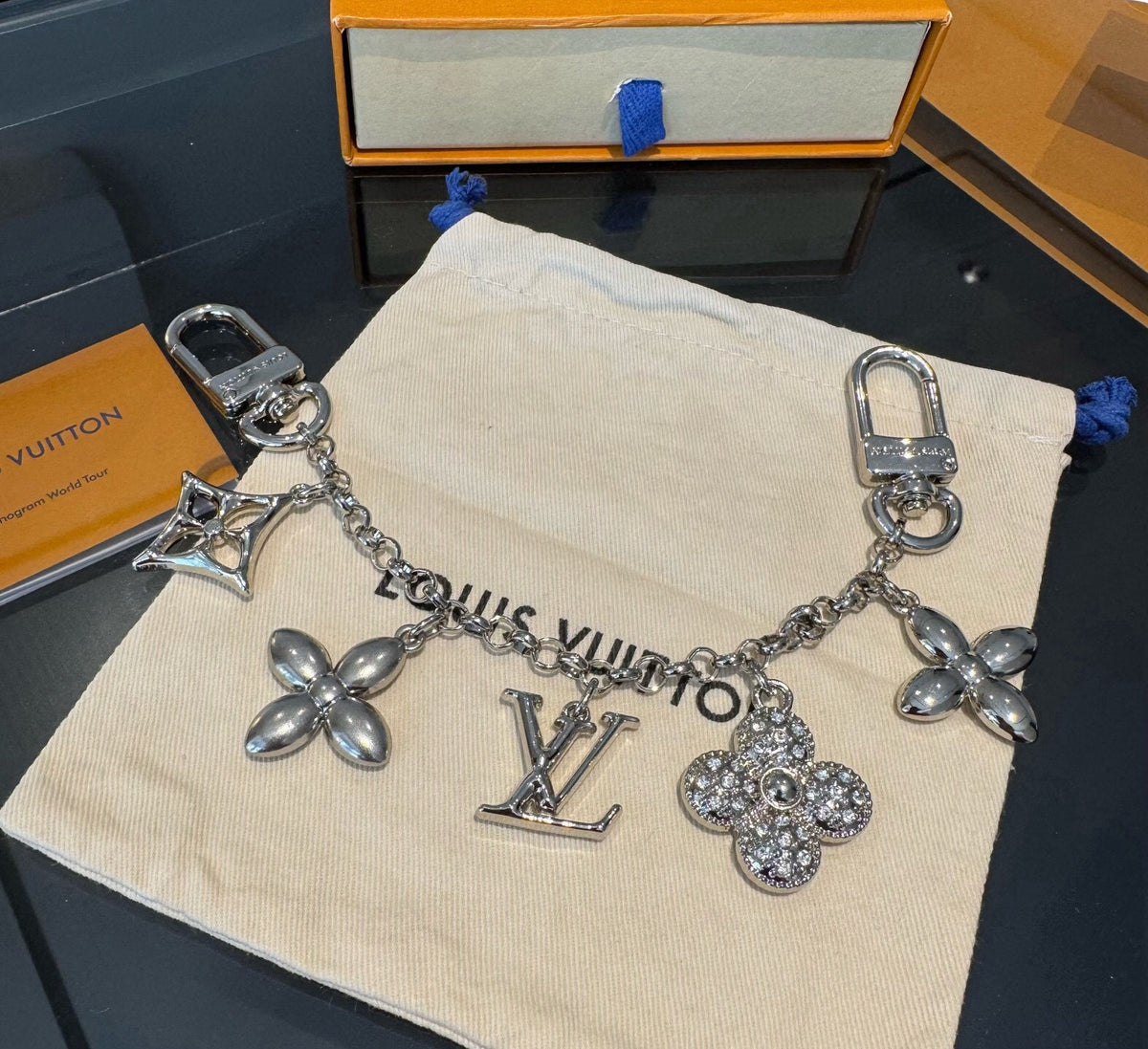 LOUIS VUITTON Canvas Flower Bag Charm Keychain