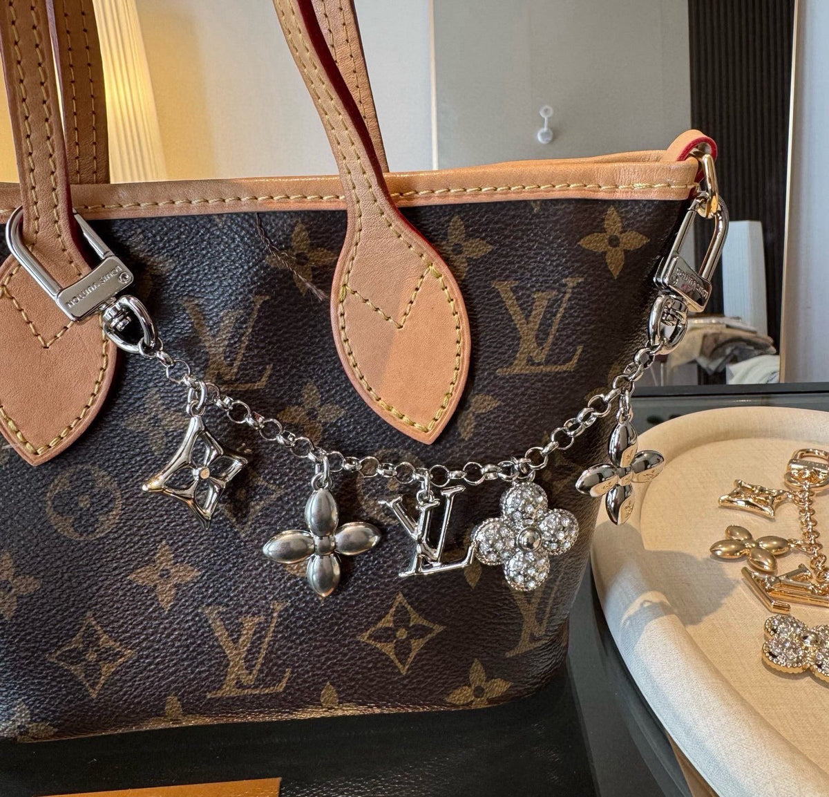 LOUIS VUITTON Canvas Flower Bag Charm Keychain