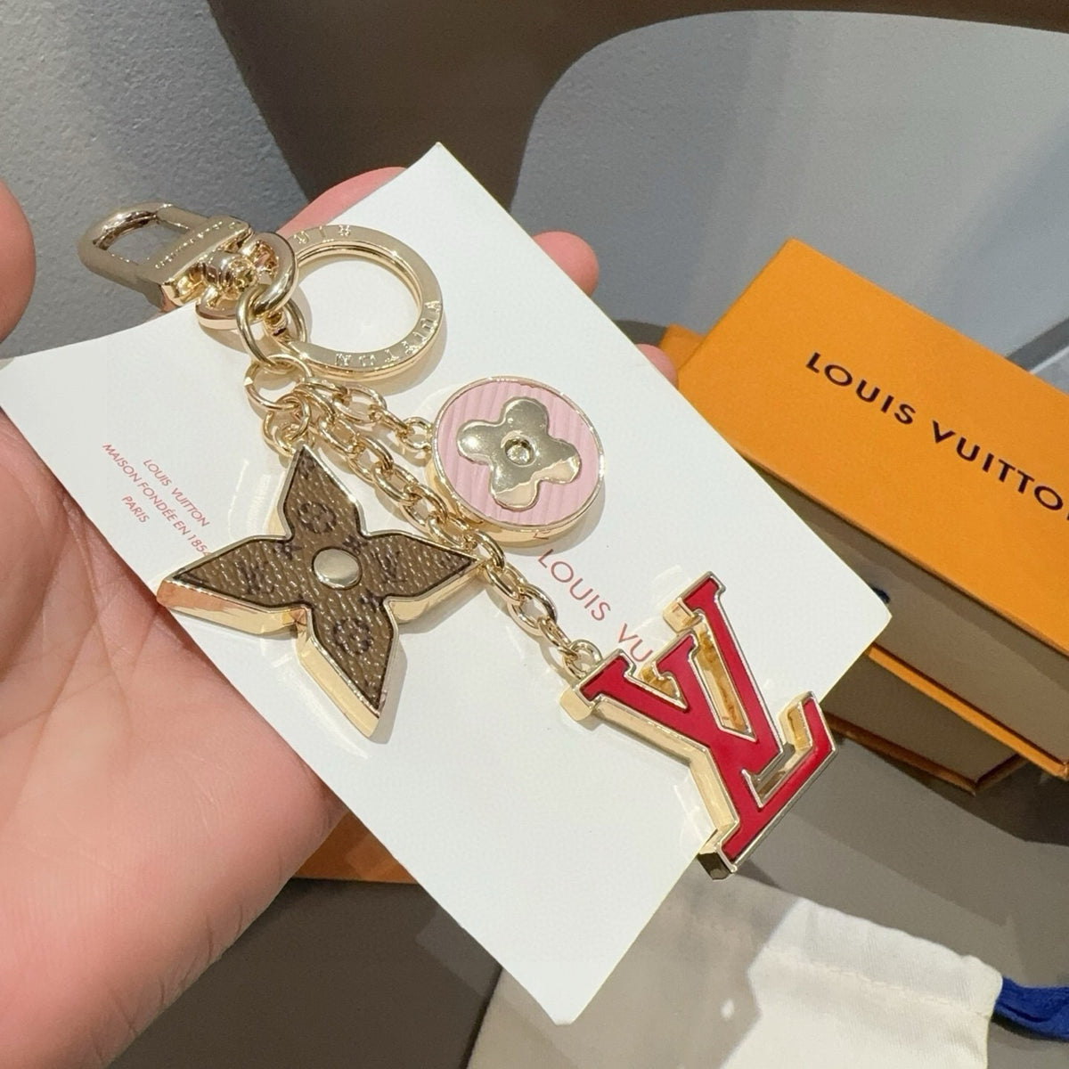 LOUIS VUITTON Canvas Flower Bag Charm Keychain