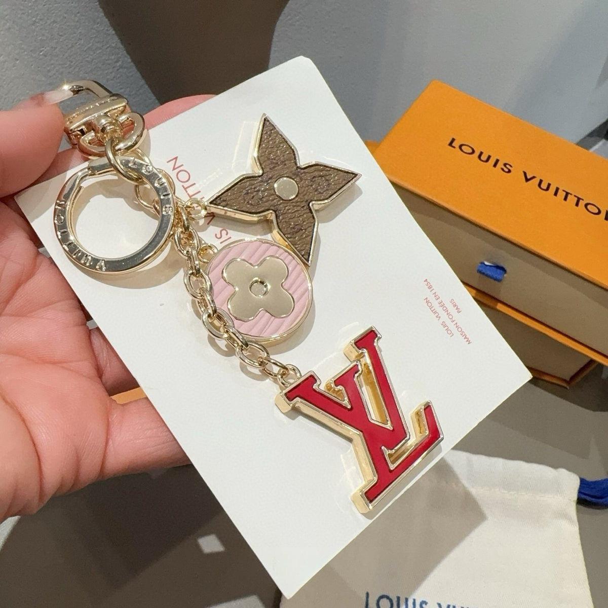 LOUIS VUITTON Canvas Flower Bag Charm Keychain