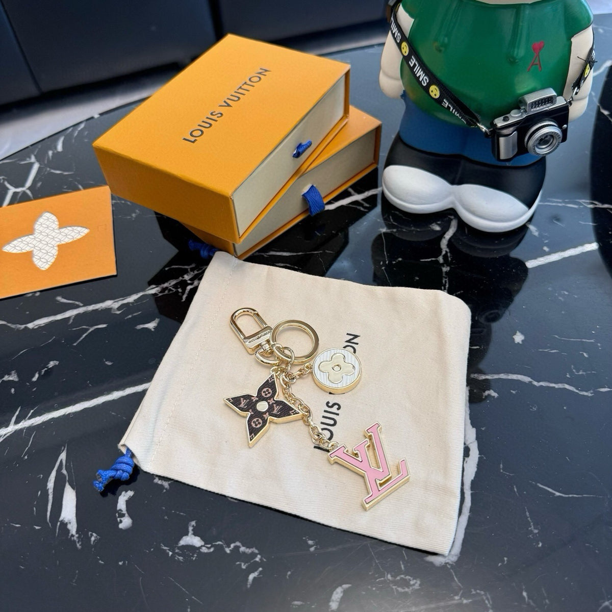 LOUIS VUITTON Canvas Flower Bag Charm Keychain