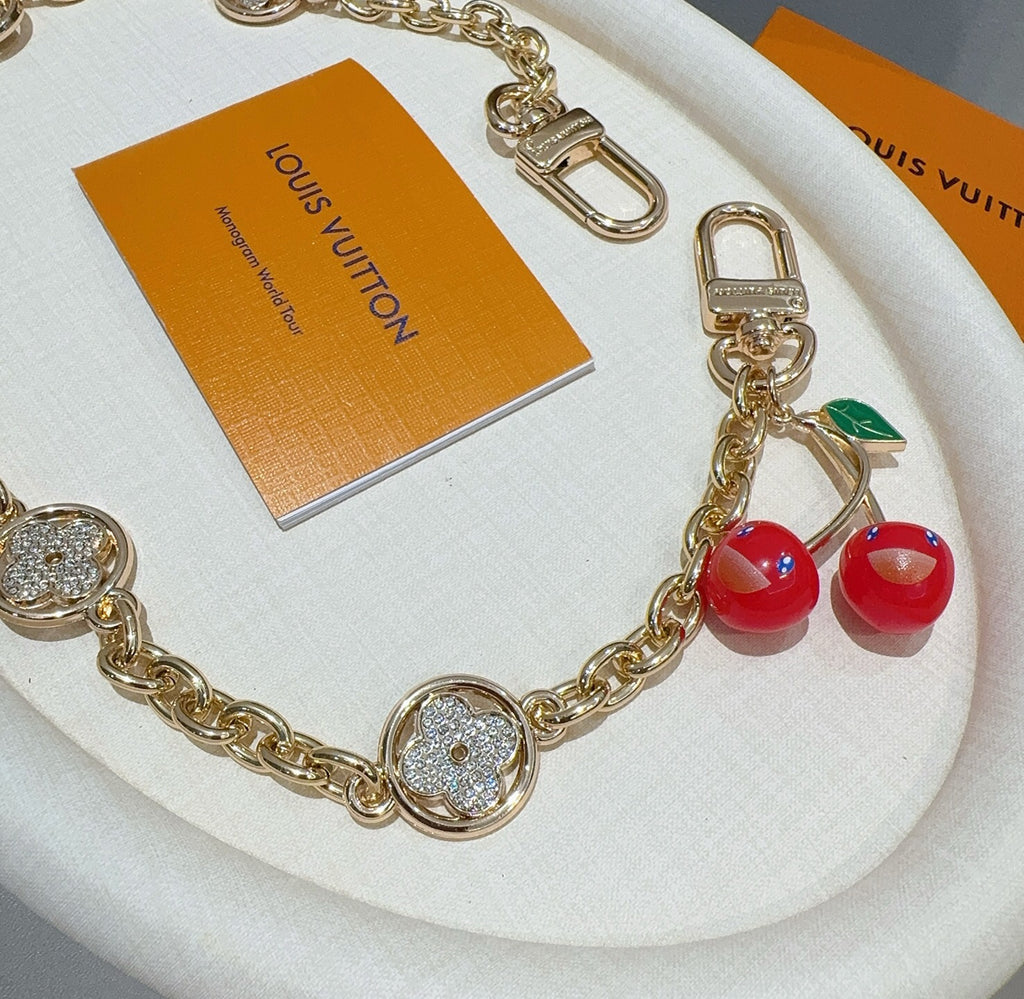 LOUIS VUITTON Canvas Cherry Blossom Bag Charm Keychain