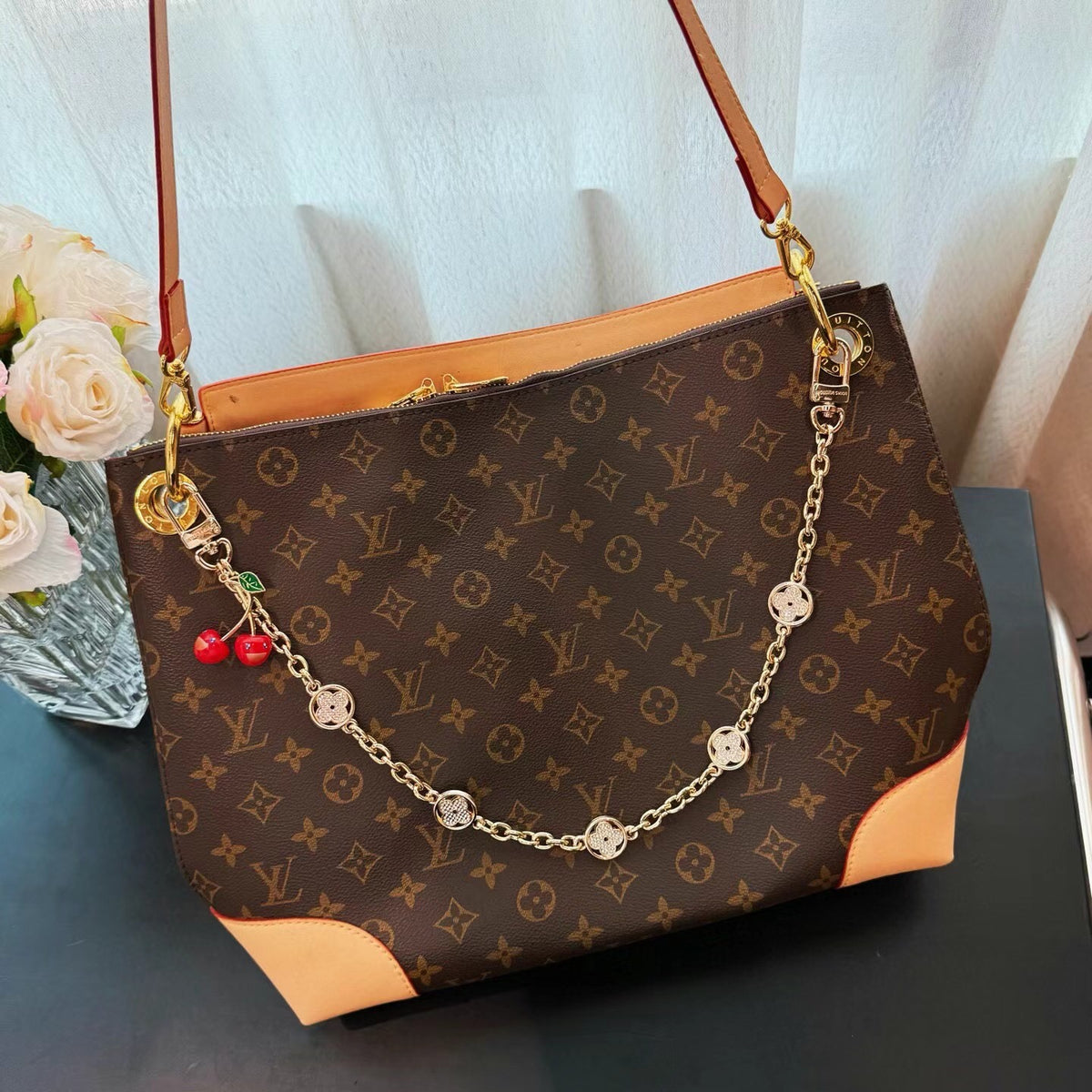 LOUIS VUITTON Canvas Cherry Blossom Bag Charm Keychain