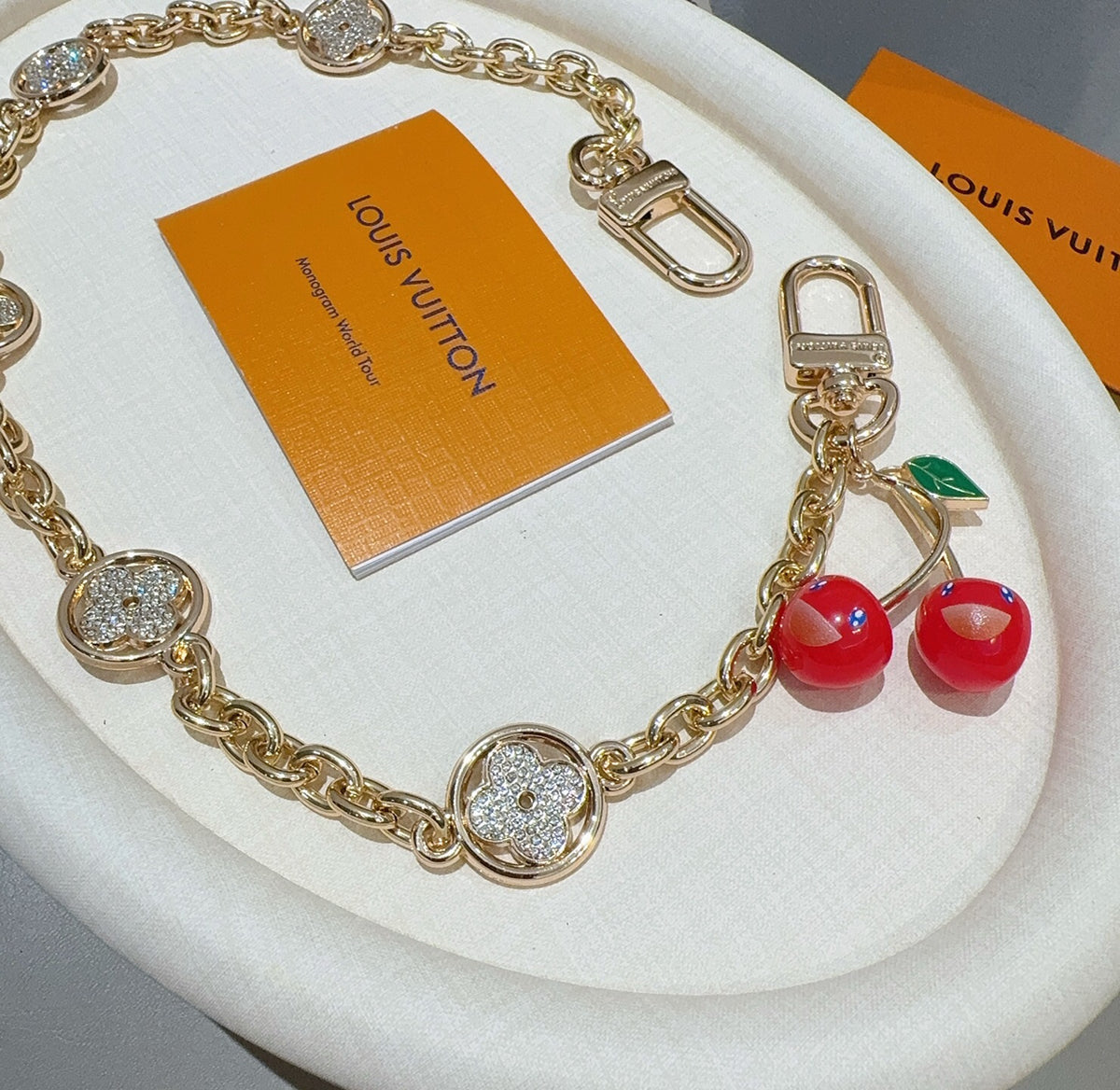 LOUIS VUITTON Canvas Cherry Blossom Bag Charm Keychain