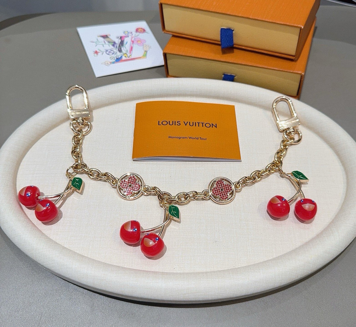 LOUIS VUITTON Canvas Cherry Blossom Bag Charm Keychain