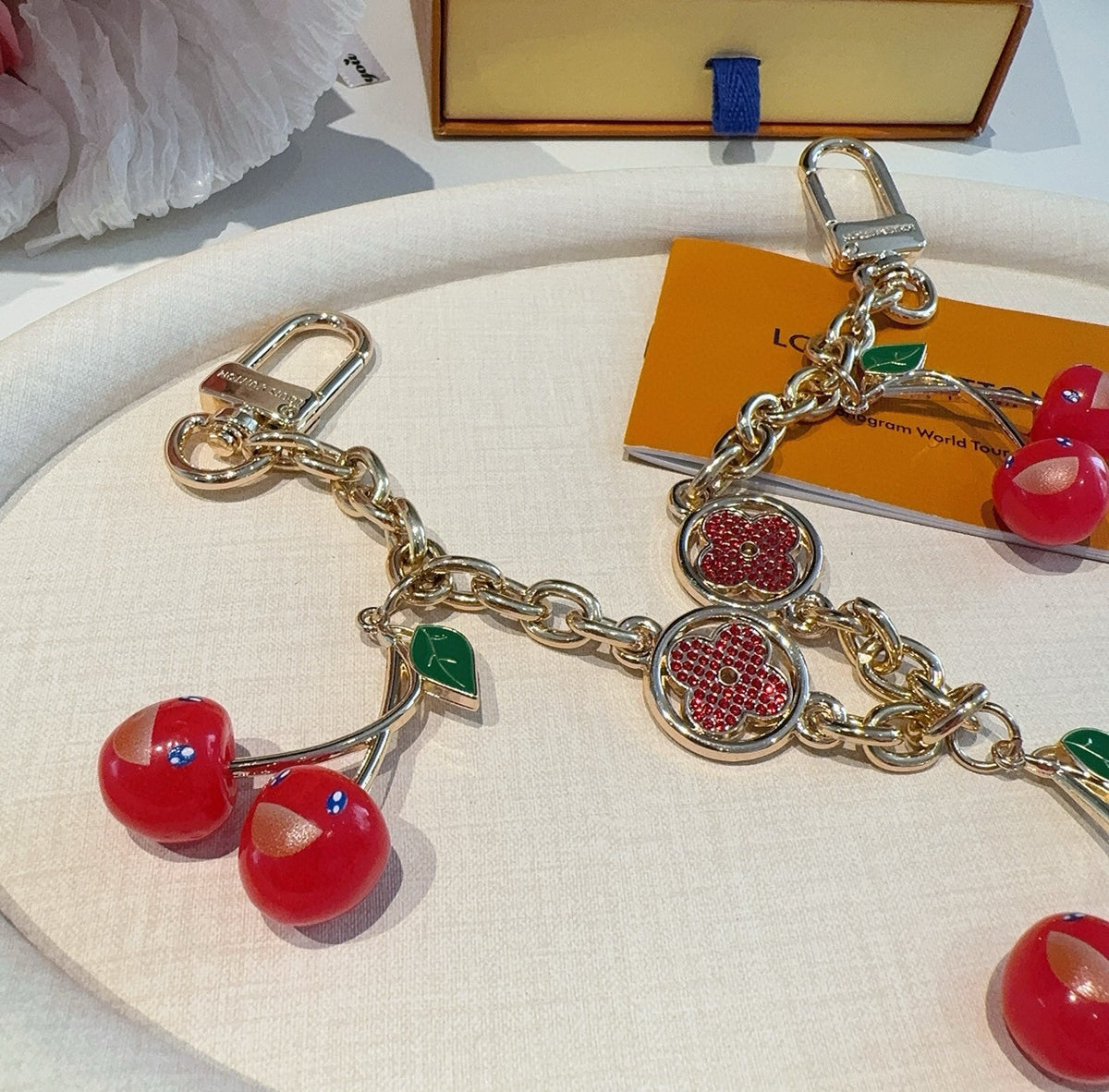 LOUIS VUITTON Canvas Cherry Blossom Bag Charm Keychain