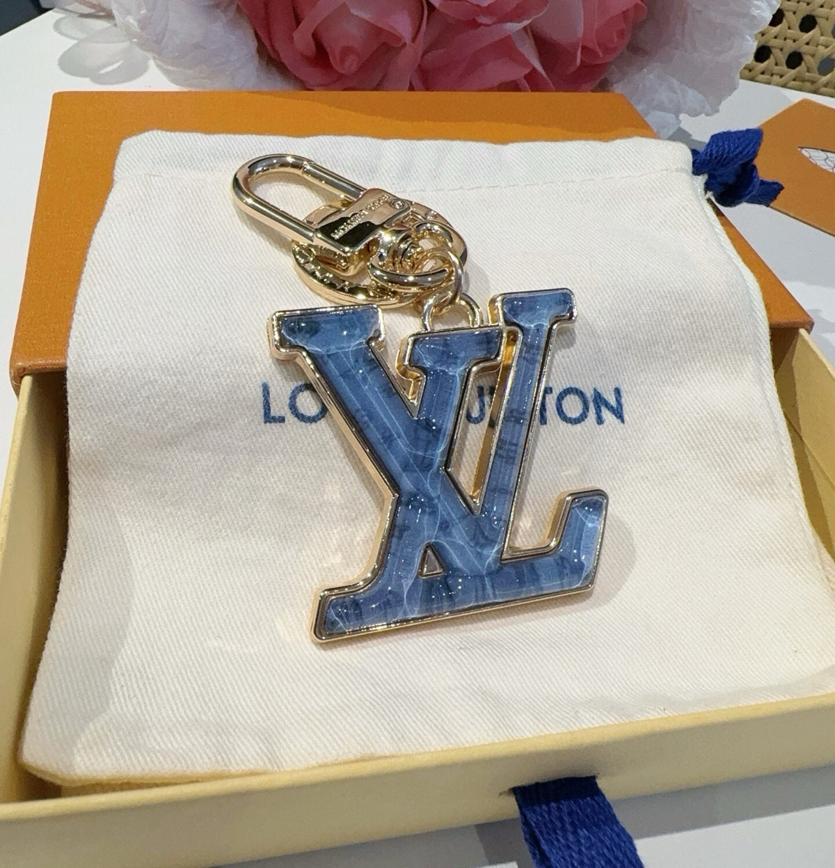 LOUIS VUITTON Metal Logo Bag Charm Keychain