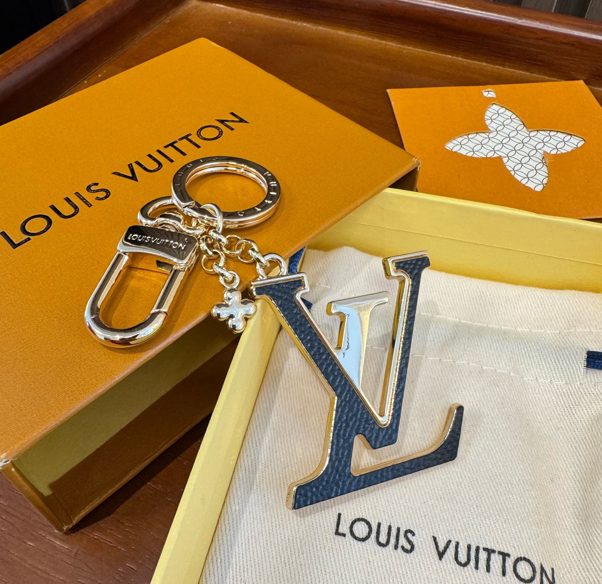 LOUIS VUITTON Brass Flower Bag Charm Keychain