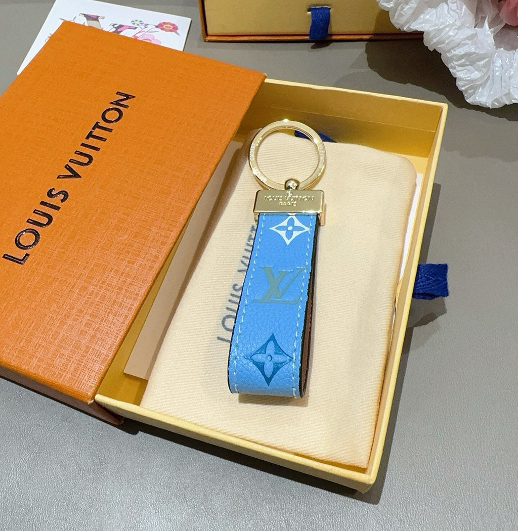 LOUIS VUITTON Leather Canvas Bag Charm Keychain