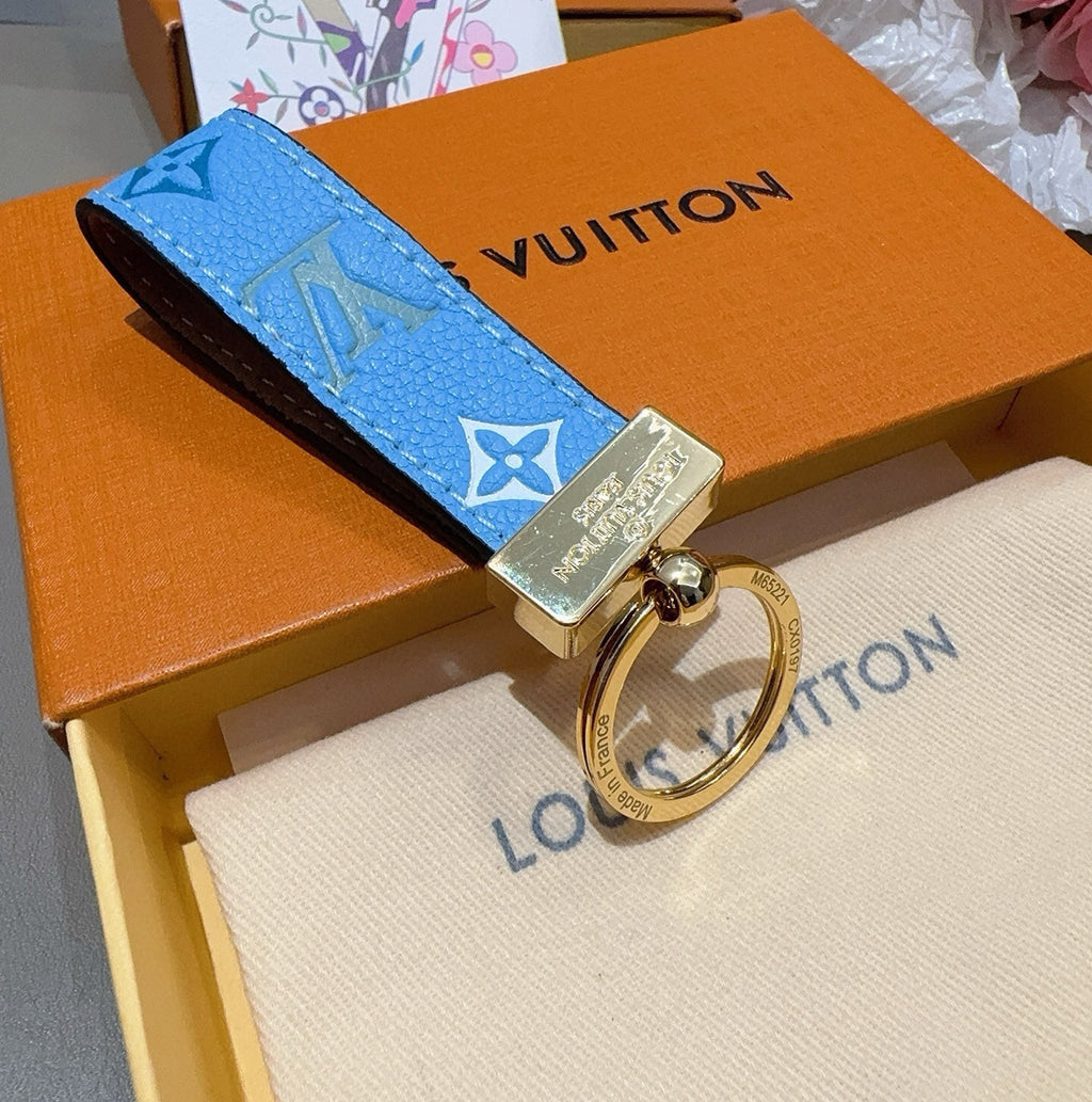 LOUIS VUITTON Leather Canvas Bag Charm Keychain