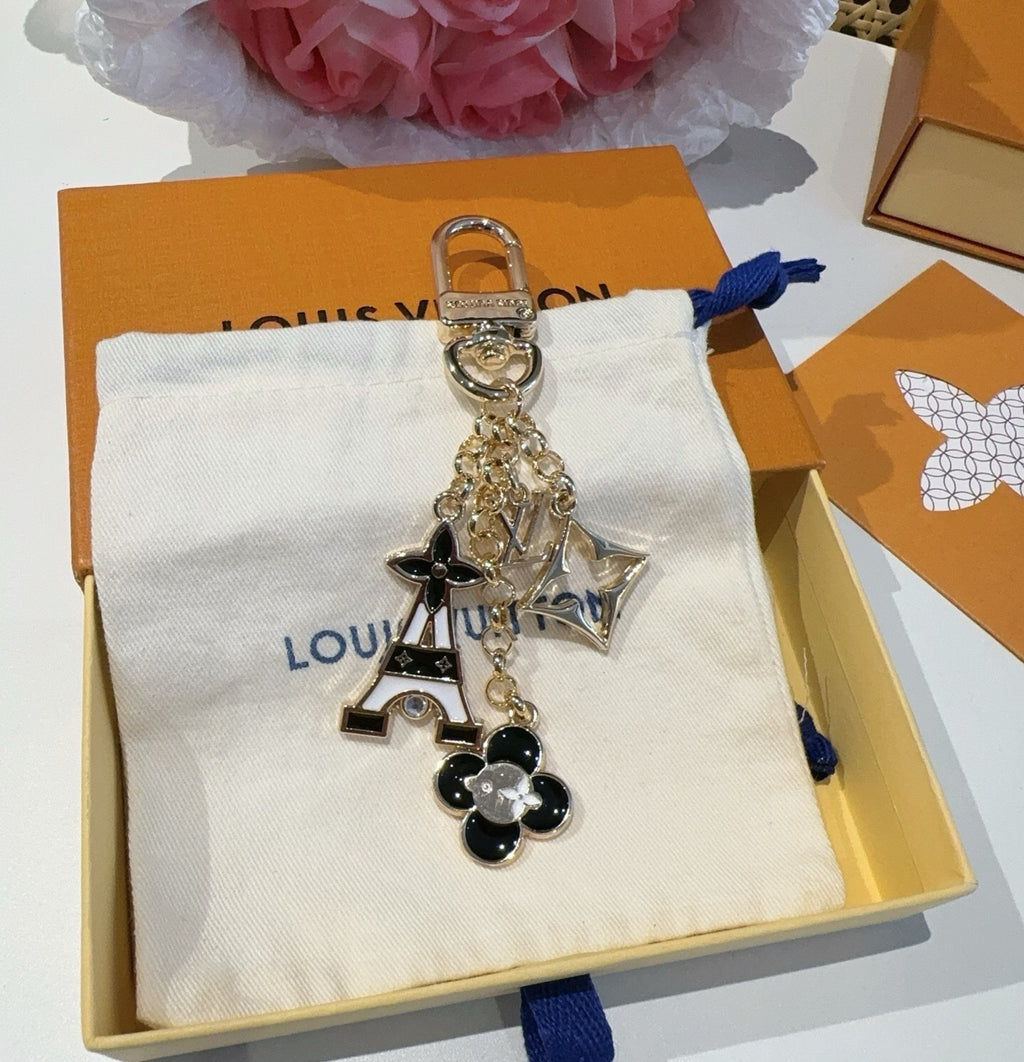 LOUIS VUITTON Canvas Flower Bag Charm Keychain