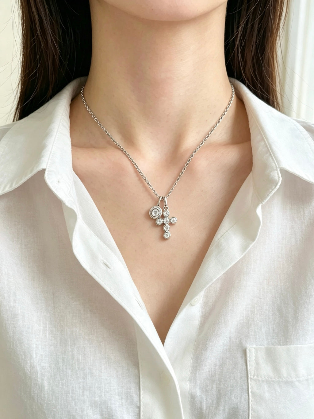 Crystal Vintage Cross Layered Necklace