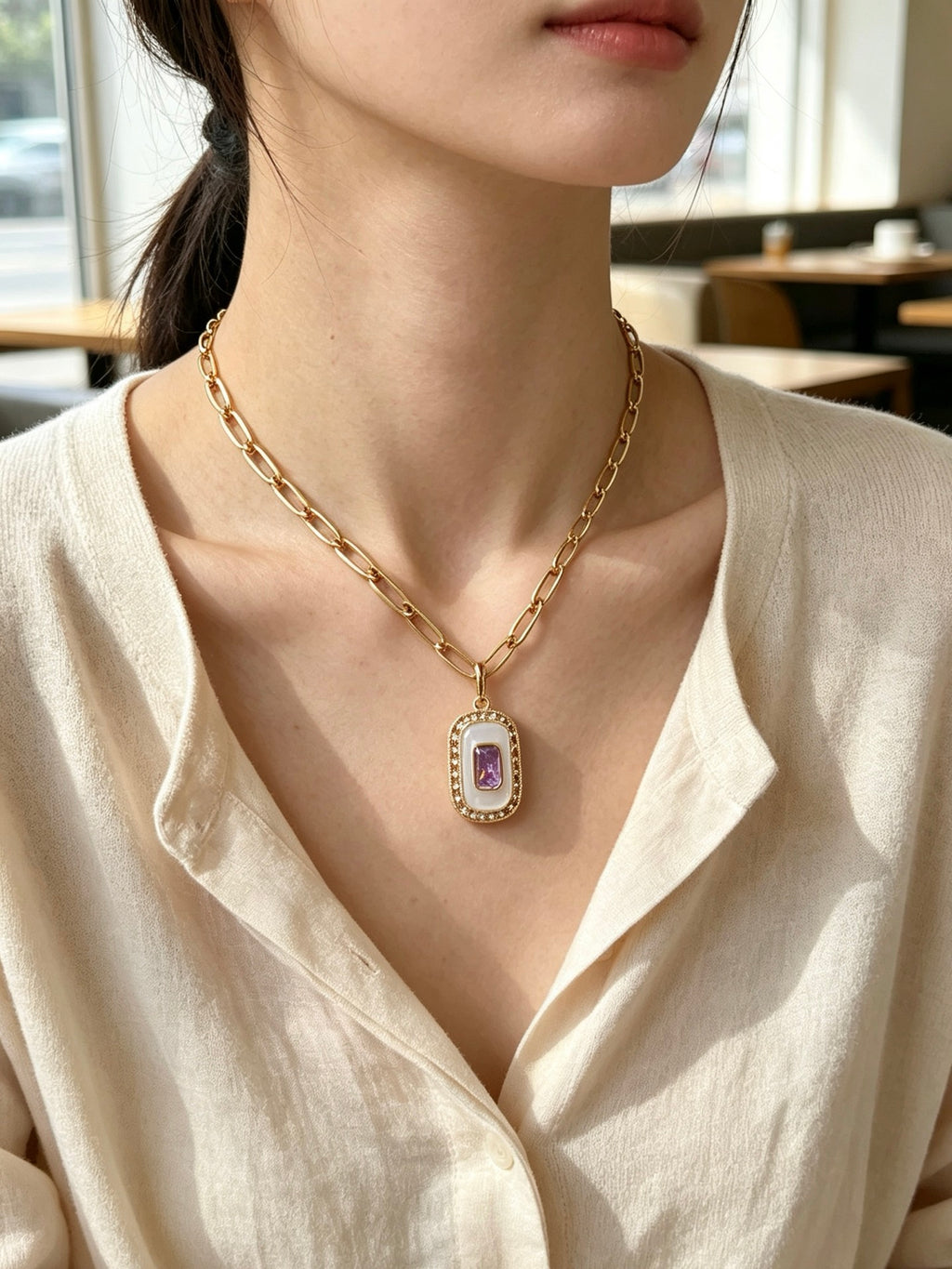 Crystal Mother-of-Pearl Vintage Necklace