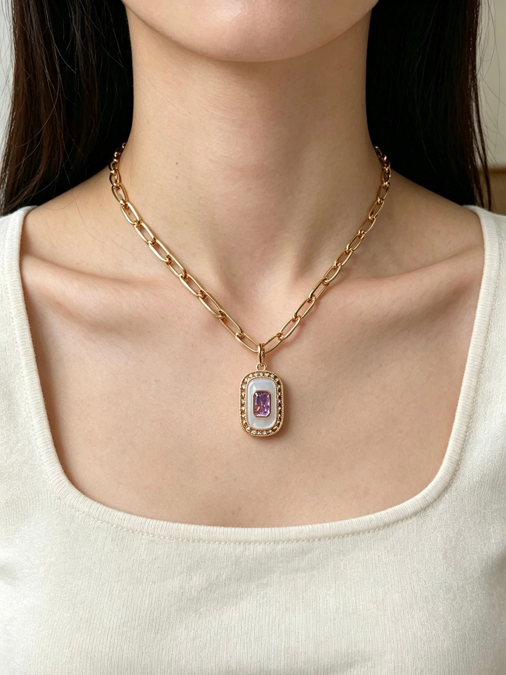 Crystal Mother-of-Pearl Vintage Necklace