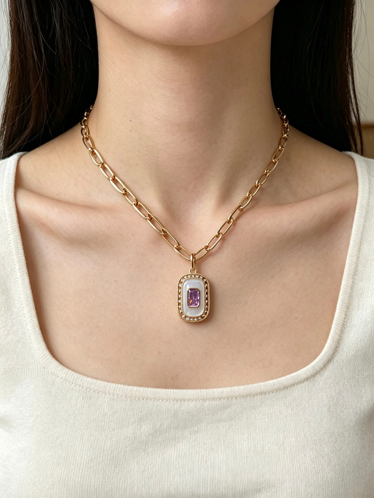 Crystal Mother-of-Pearl Vintage Necklace