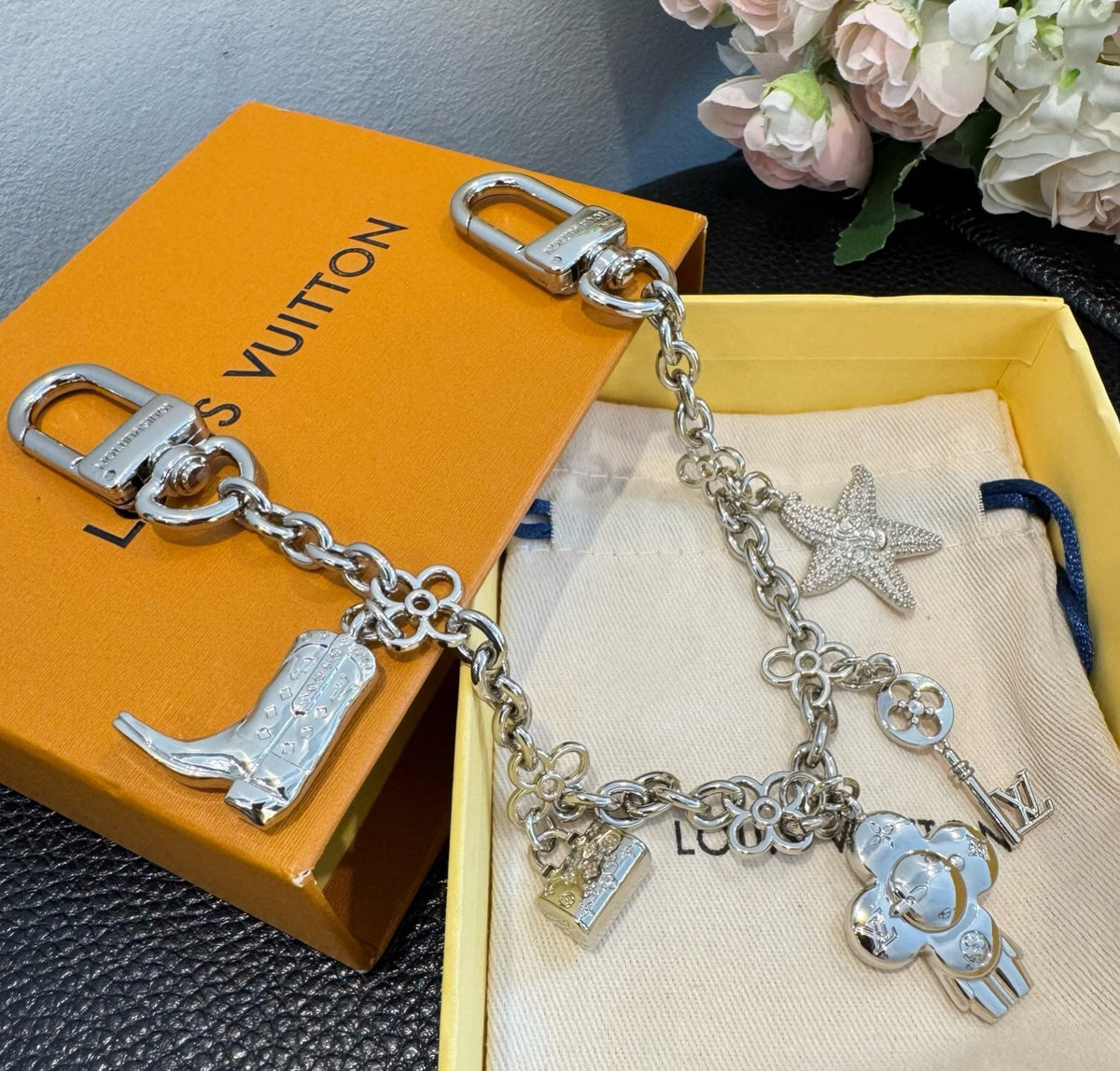 LOUIS VUITTON Canvas Logo Bag Charm Keychain