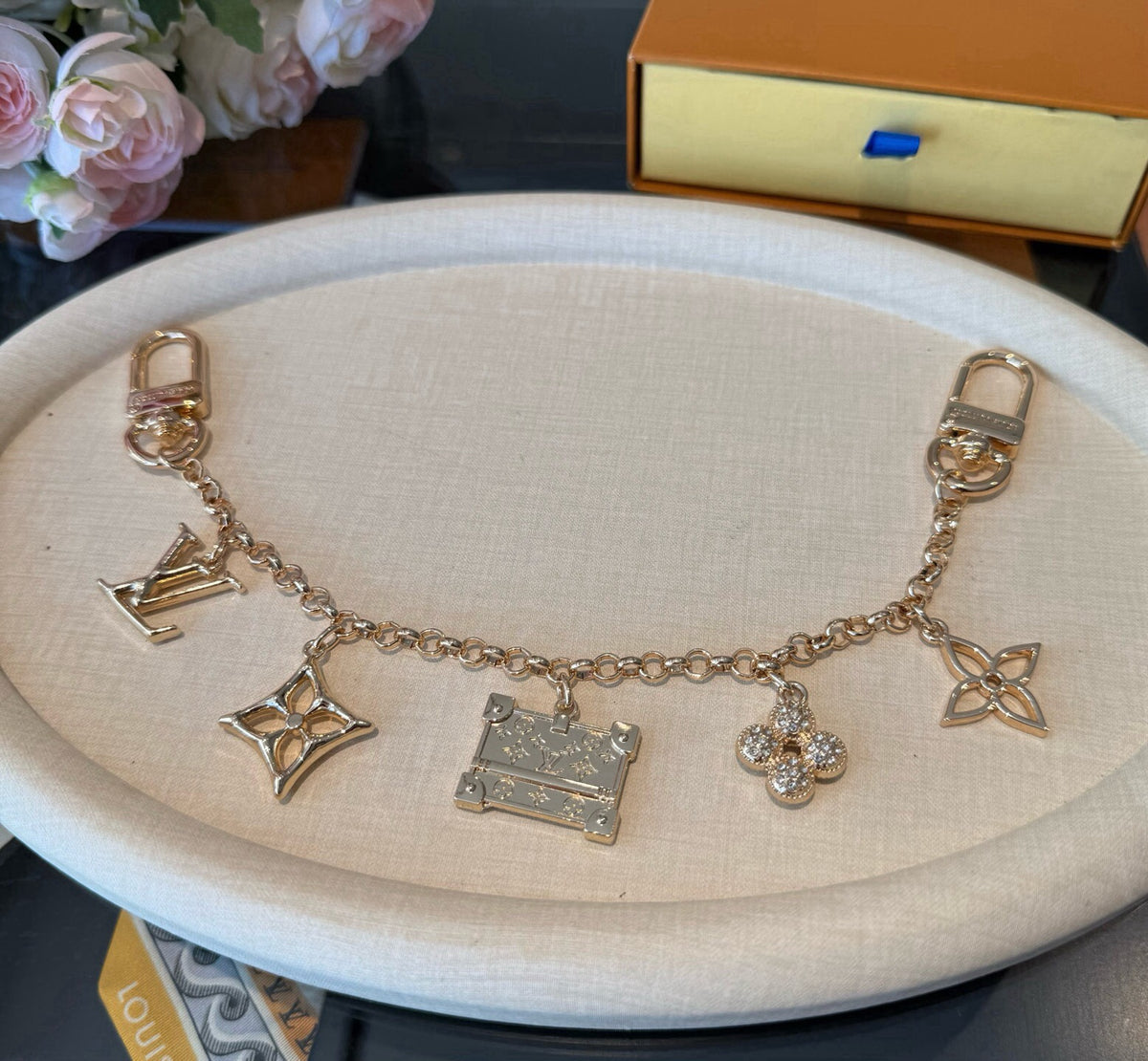 LOUIS VUITTON Canvas Cherry Blossom Bag Charm Keychain