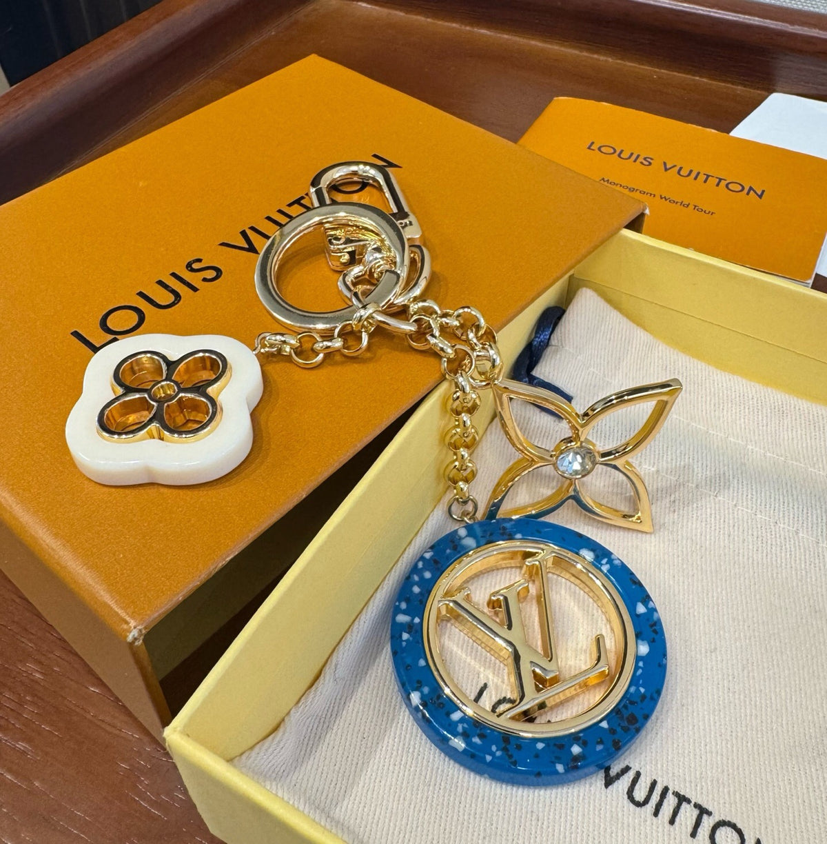 LOUIS VUITTON Canvas Metal Bag Charm Keychain