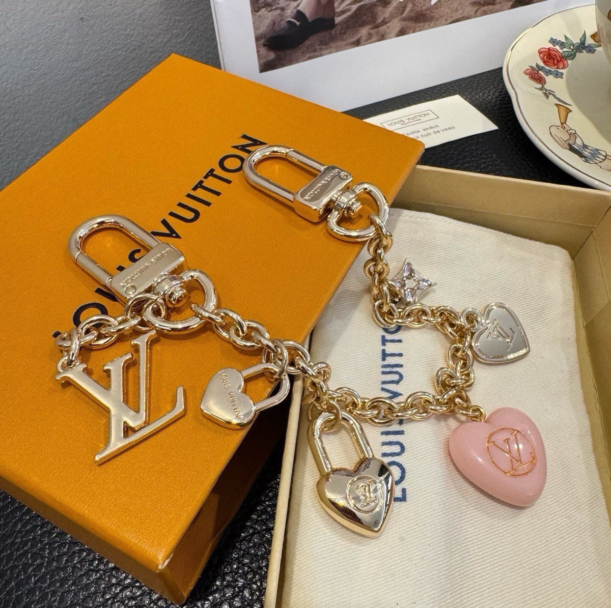 LOUIS VUITTON Canvas Cherry Blossom Bag Charm Keychain