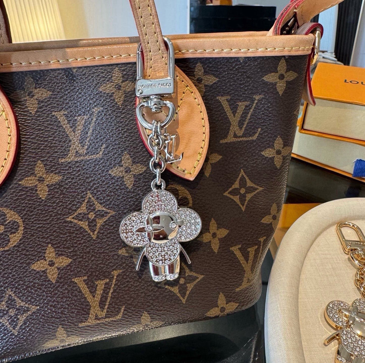 LOUIS VUITTON Canvas Flower Bag Charm Keychain