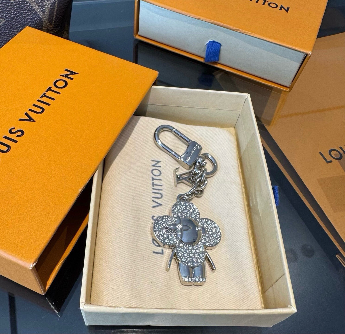 LOUIS VUITTON Canvas Flower Bag Charm Keychain